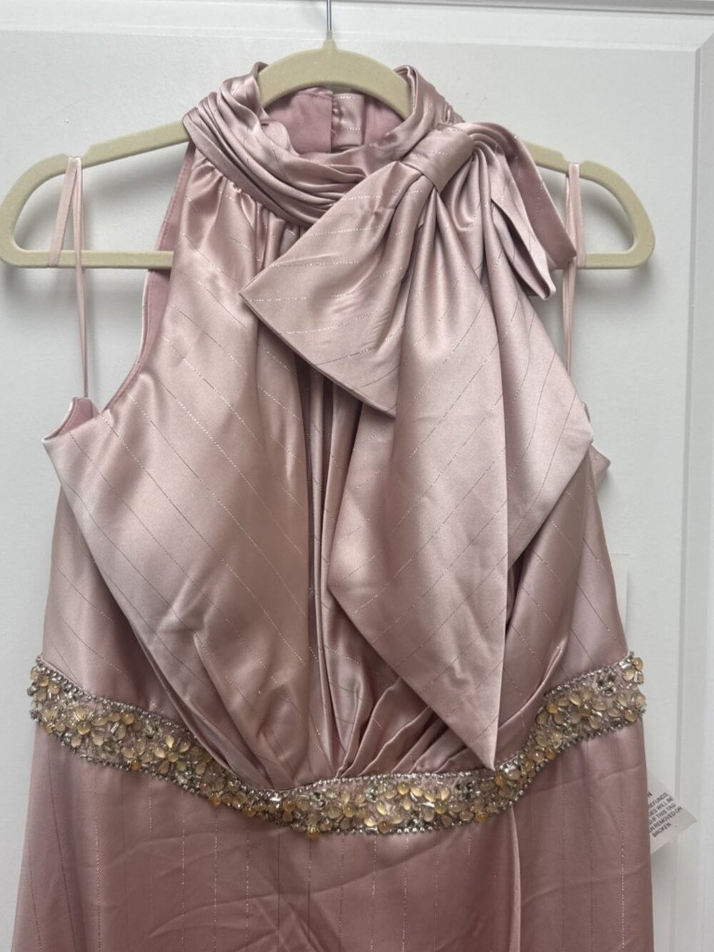 Mac Duggal Size 16 W Pink Evening Gown Formal Maxi Dress Halter Beaded Waist NWT - Picture 5 of 12